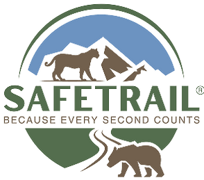 Logo of Safetrail with bears and mountains, featuring the text 'SAFETRAIL BECAUSE EVERY SECOND COUNTS'.